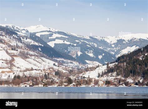 The view from the Austrian town of Zell am See across Lake Zell towards ...