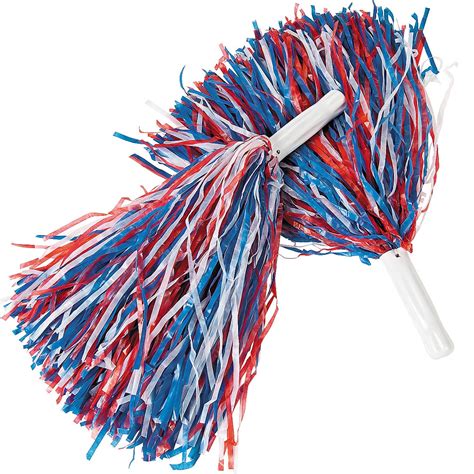 Red White and Blue Patriotic Pom-Poms (Pair) Cheerleader USA Costume ...