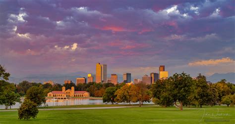 Photos of Denver Colorado Skyline from City Park at Sunrise