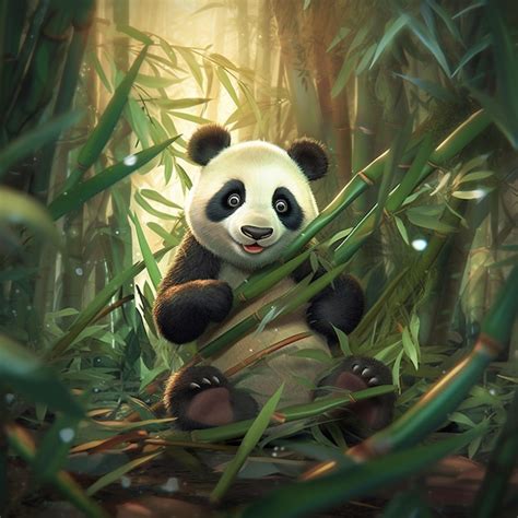 Premium AI Image | a panda bear in a bamboo forest with bamboo in the background.