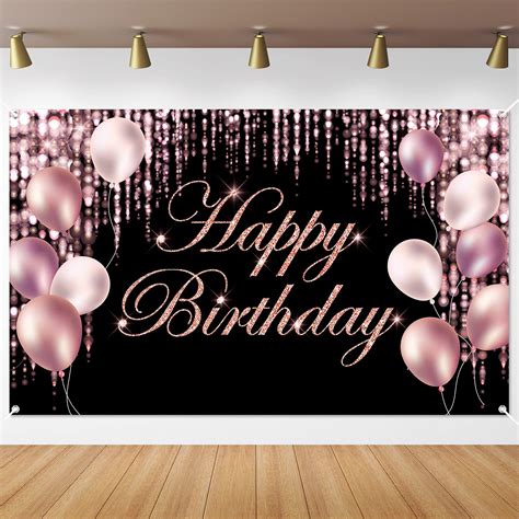 Buy Rose Gold Happy Birthday Banner Backdrop Large Happy Birthday Yard Sign backgroud It's My ...