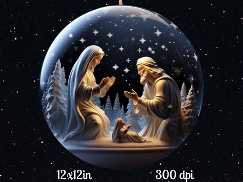 Mary Joseph and Baby Jesus, Nativity Png, Christmas Ornament, Round Sublimation Design, Holly ...