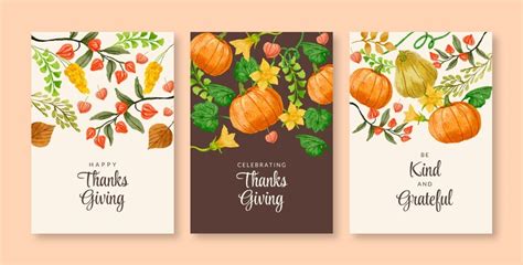 Free Vector | Thanksgiving watercolor thanksgiving cards collection