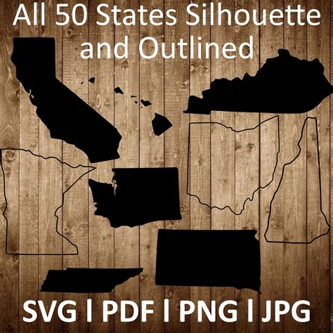 50 States Silhouette and Outline Bundle Use in Design Space, Silhouette ...