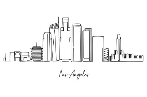 one continuous line drawing of Los Angeles city skyline. World Famous ...