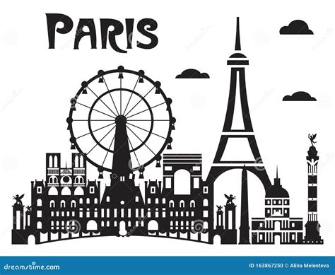 Paris Skyline With National Famous Landmarks Vector Illustration ...