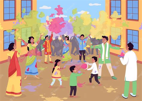 Premium Vector | Holi celebration flat color illustration. Traditional ...