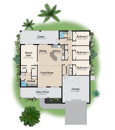 The Huntington Front Porch Extended Lanai Home Plan, 3 Bedroom, 2 Bath, 2 Car Garage, 1,718 Sq ...