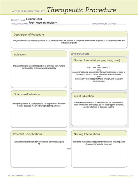 Right knee arthroplasty - ACTIVE LEARNING TEMPLATES THERAPEUTIC PROCEDURE A Therapeutic ...