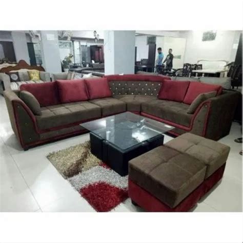 Velvet L Shape Right Hand Corner Sofa Set, Back Style: Cushion back at ...