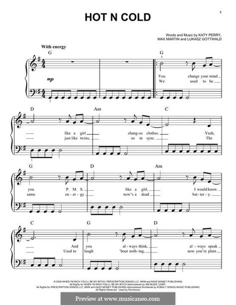 Hot n Cold by K. Perry, L. Gottwald, Max Martin - sheet music on MusicaNeo