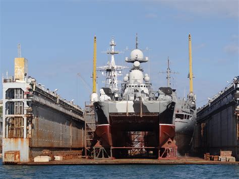 Russian catamaran/hovercraft hybrid Bora class missile corvette in dry ...