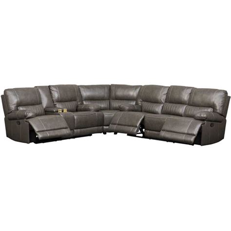 3PC Gray Leather Power Reclining Sectional - | AFW.com