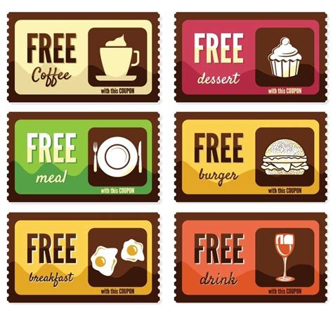 Vintage Free Food Coupon Sticker Labels Vector | Free food coupons ...