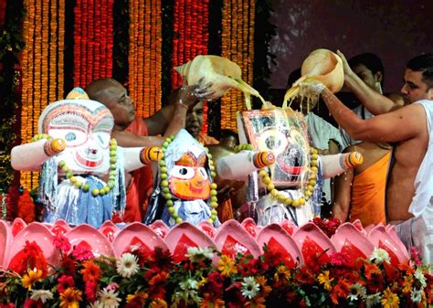 Bathing ceremony of Lord Jagannath, Devi Subhadra, and Lord Balabhadra