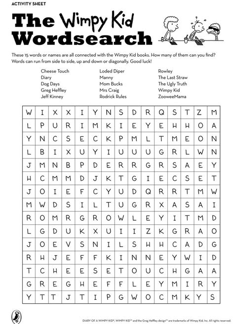 Wimpy kid wordsearch | Wimpy kid books, Kids word search, Wimpy kid