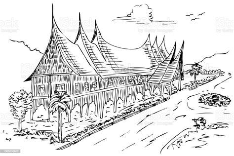 Sketsa Gambar Rumah Gadang - 55+ Koleksi Gambar