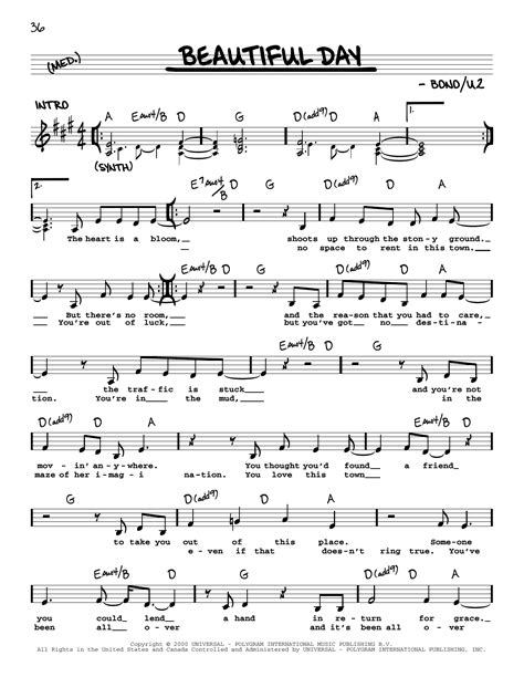 Beautiful Day by U2 Sheet Music for Real Book – Melody, Lyrics & Chords ...