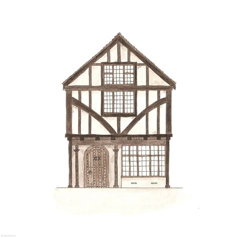 19. Medieval House | Rebecca Horne, illustration | House illustration, Medieval houses, City drawing