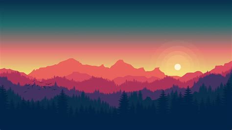 Sunset mountains landscape background, colorful gradation sky, flat ...