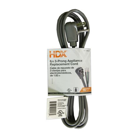 HDX 6 ft. 16/3 SPT-3 Appliance Replacement Cord, Grey-HD#588-547 - The ...