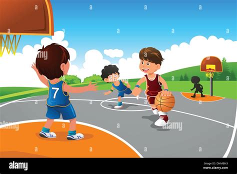 Kids Playing Basketball In A Playground Cartoon Vector Image | eduaspirant.com