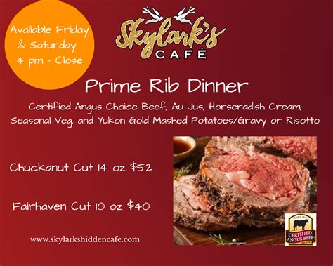 Weekend Prime Rib Dinner | Skylark's Cafe