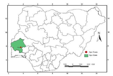 Map of Nigeria showing Oyo State and Oyo town. | Download Scientific ...