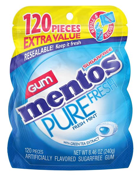 Mentos Pure Fresh Sugar-Free Chewing Gum with Xylitol, Fresh Mint, 120 ...