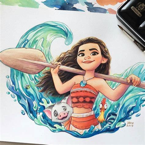 Watercolor painting of moana by @leowdrawingclass (IG) #ArtGully | Disney character drawings ...