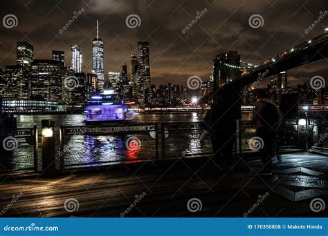 Manhattan and Brooklyn Bridge Night View and the People Stock Photo - Image of americas ...