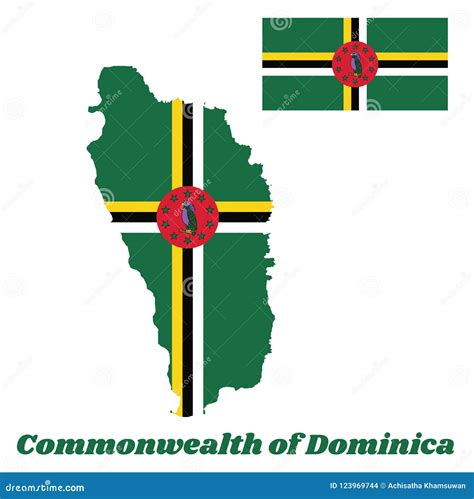 Map Outline and Flag of Dominica, a Green Field with the Centred Cross ...