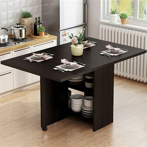 Folding Dining Table, Extendable Multifunction Table, Save SPace,with 2 Storage Racks, Movable ...