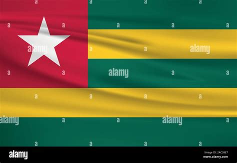 Waving Togo flag, official colors and ratio correct. Togo national flag. Vector illustration ...