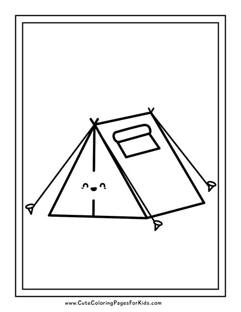 A coloring page with simple drawing of a tent with a happy face. Detailed Coloring Pages, Cute ...