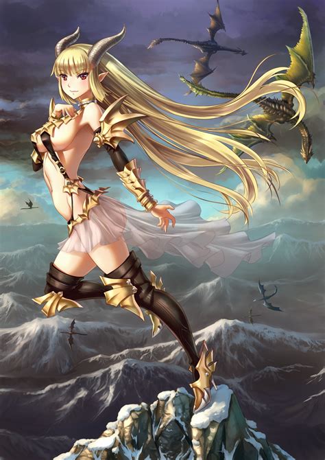 Wallpaper Blonde Long Hair Anime Girls Red Eyes Dragon Mythology ...