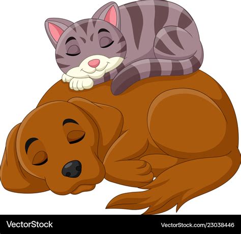 Cartoon cat and dog sleeping Royalty Free Vector Image