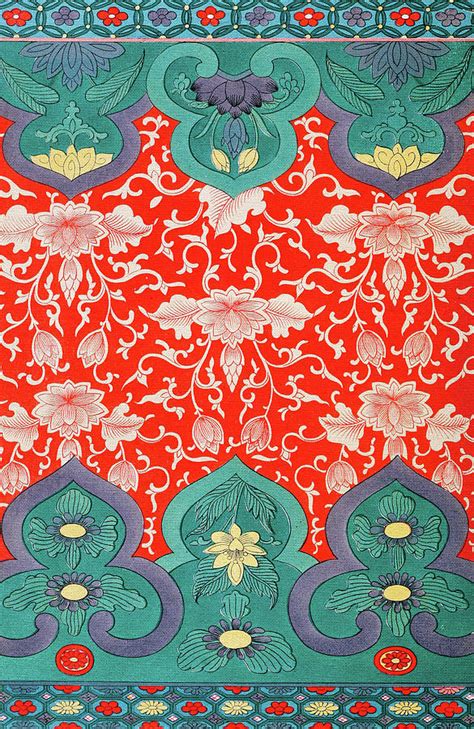 Green And Red Flower Art Pattern - Traditional Asian Illustration ...