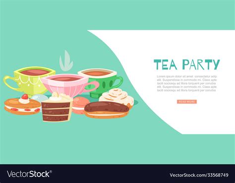 Tea party cartoon flat web Royalty Free Vector Image