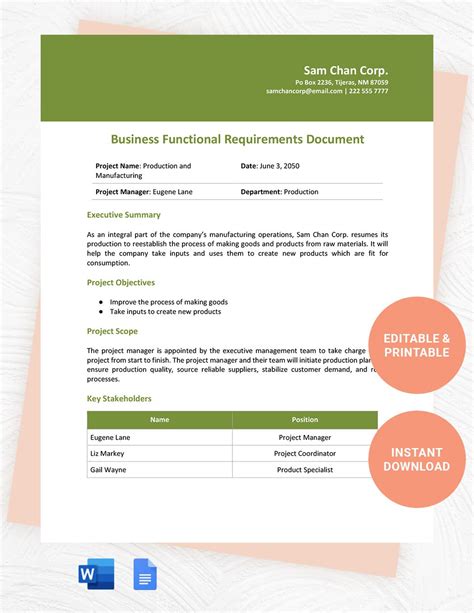 Standard Business Requirements Document Template in Word, Google Docs - Download | Template.net