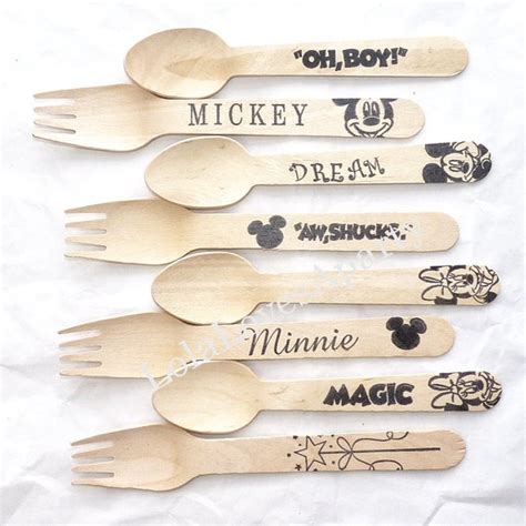 MICKEY MoUsE WOOD Utensils 50 Club House Party Disney Inspired Hand ...