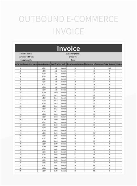 Outbound E-commerce Invoice Excel Template And Google Sheets File For ...