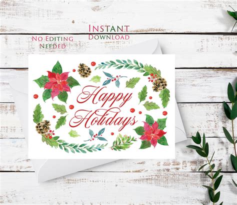 Printable Happy Holidays Card, Instant Download, Merry Christmas ...