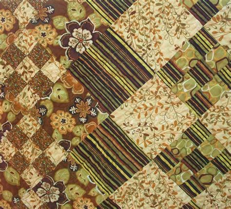 Woodland Throw Quilt Green Brown Patchwork Quilted Earth Garden Quiltsy Handmade FREE U.S ...