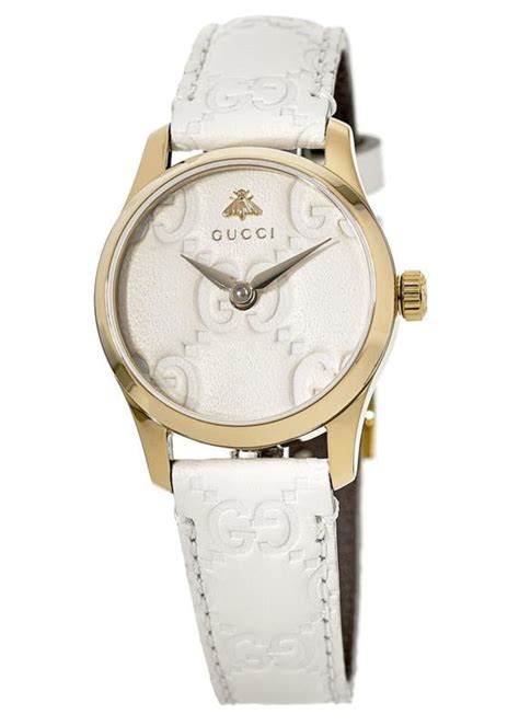 Gucci G-Timeless White Dial White Leather Strap Women's Watch YA126580A