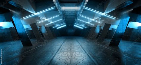 Sci Fi Futuristic Spaceship Warehouse Alien Tunnel Corridor Hangar Bunker Shelter Glossy Metal ...