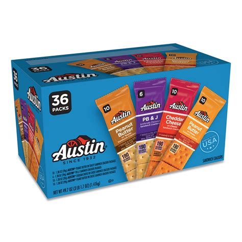 Austin Variety Pack Crackers, Assorted Flavors, 1.38 oz Pack, 36/Box ...