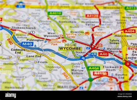 High wycombe and surrounding areas shown on a road map or geography map Stock Photo - Alamy