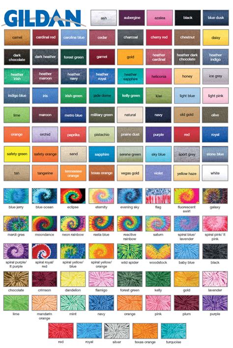 Common T-shirt Brands Tee Blank Color Swatches. | Tee Fetch