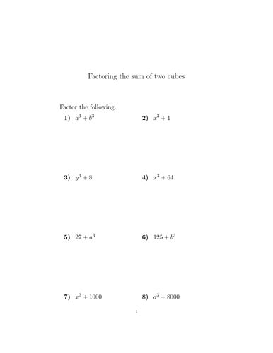 Factoring the sum of two cubes worksheet (with solutions) | Teaching Resources